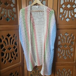 Love Riche Crochet Cardigan Duster Pastel Festival Hippie Boho Size Medium